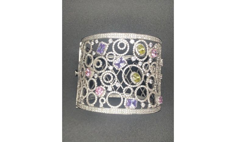 Pulsera ancha rígida cristal colores rodio