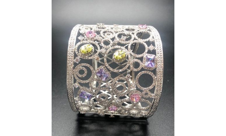 Pulsera ancha rígida cristal colores rodio