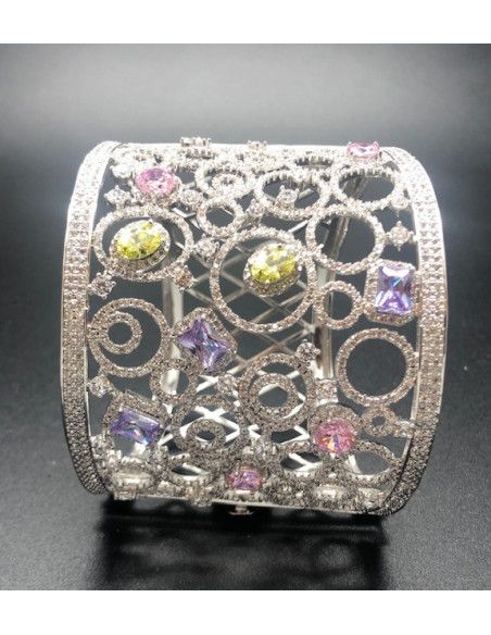 Pulsera ancha rígida cristal colores rodio
