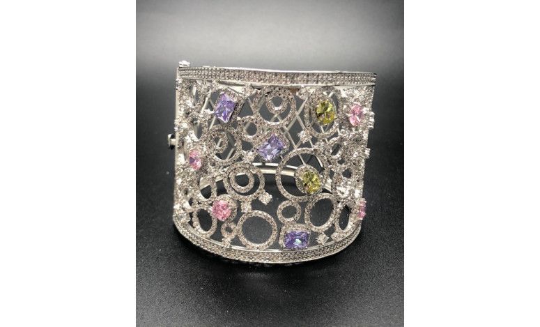 Pulsera ancha rígida cristal colores rodio