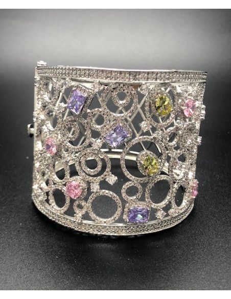 Pulsera ancha rígida cristal colores rodio