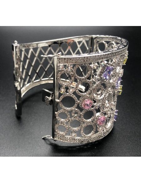Pulsera ancha rígida cristal colores rodio
