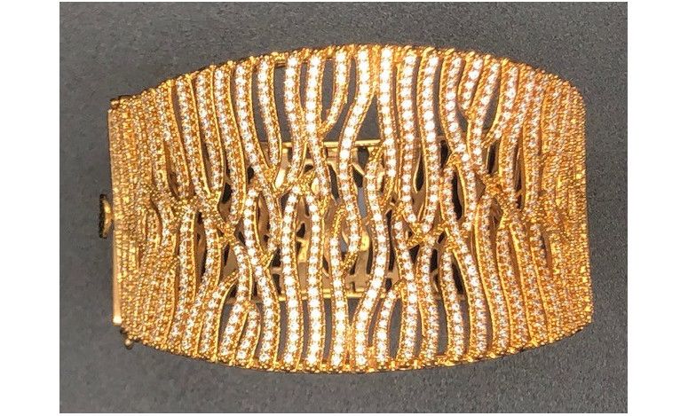 Pulsera ancha rígida color cobrizo con circonitas