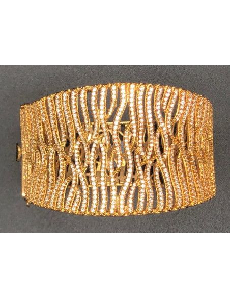 Pulsera ancha rígida color cobrizo con circonitas