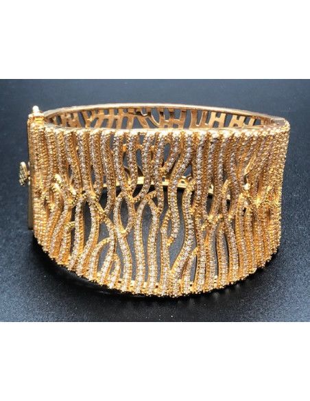Pulsera ancha rígida color cobrizo con circonitas