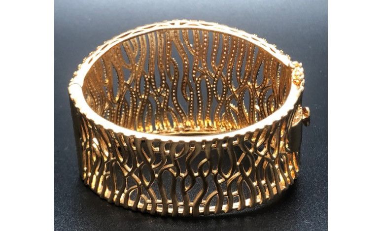 Pulsera ancha rígida color cobrizo con circonitas