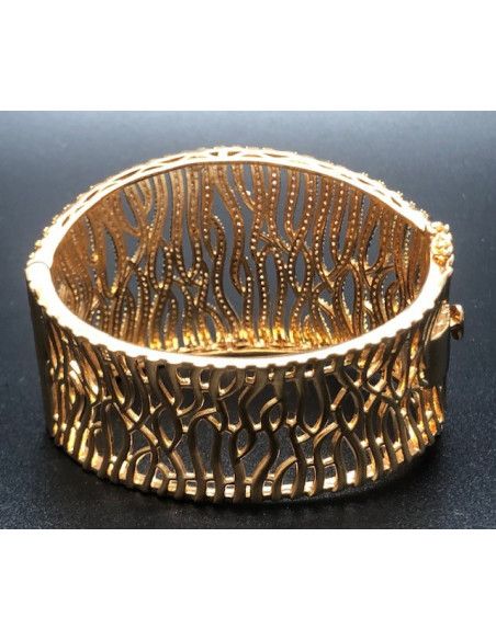 Pulsera ancha rígida color cobrizo con circonitas