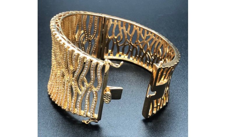 Pulsera ancha rígida color cobrizo con circonitas