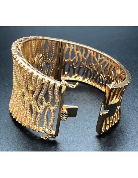Pulsera ancha rígida color cobrizo con circonitas