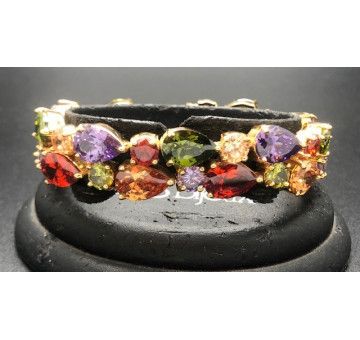 Pulsera semirígida dorada cristal de colores