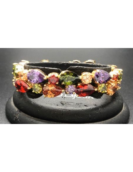 Pulsera semirígida dorada cristal de colores