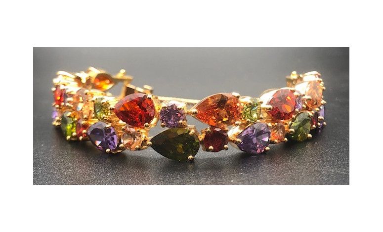 Pulsera semirígida dorada cristal de colores