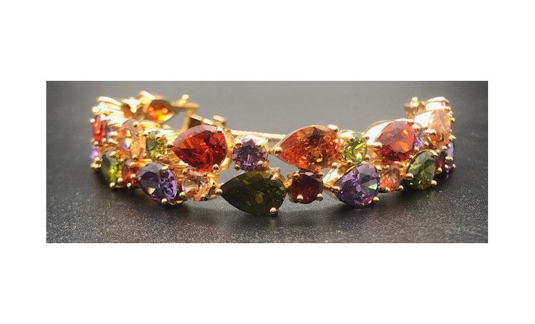 Pulsera semirígida dorada cristal de colores