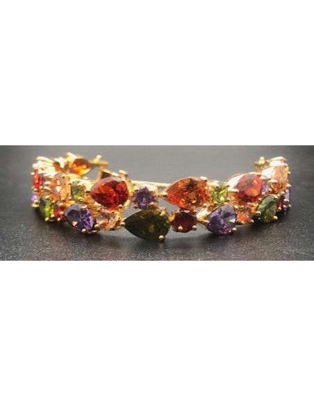 Pulsera semirígida dorada cristal de colores