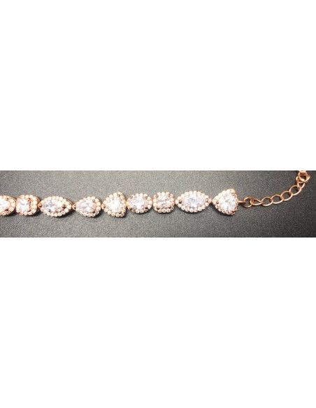 Pulsera cristal y circonitas oro rosa