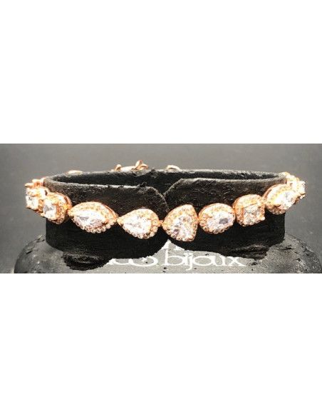 Pulsera cristal y circonitas oro rosa